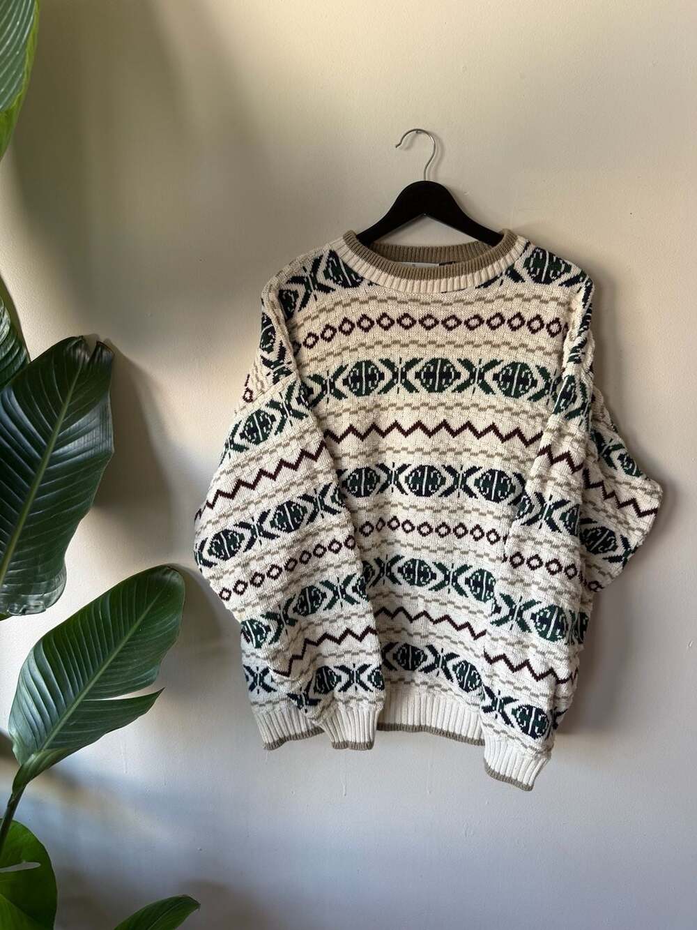 90s Bill Blass Menswear Hand Framed Nordic Pattern Knit Sweater Large USA
